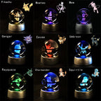 Pokemon 3D Crystal Ball Pokeballs with LED Light Base, Kids Anime Toy Gifts