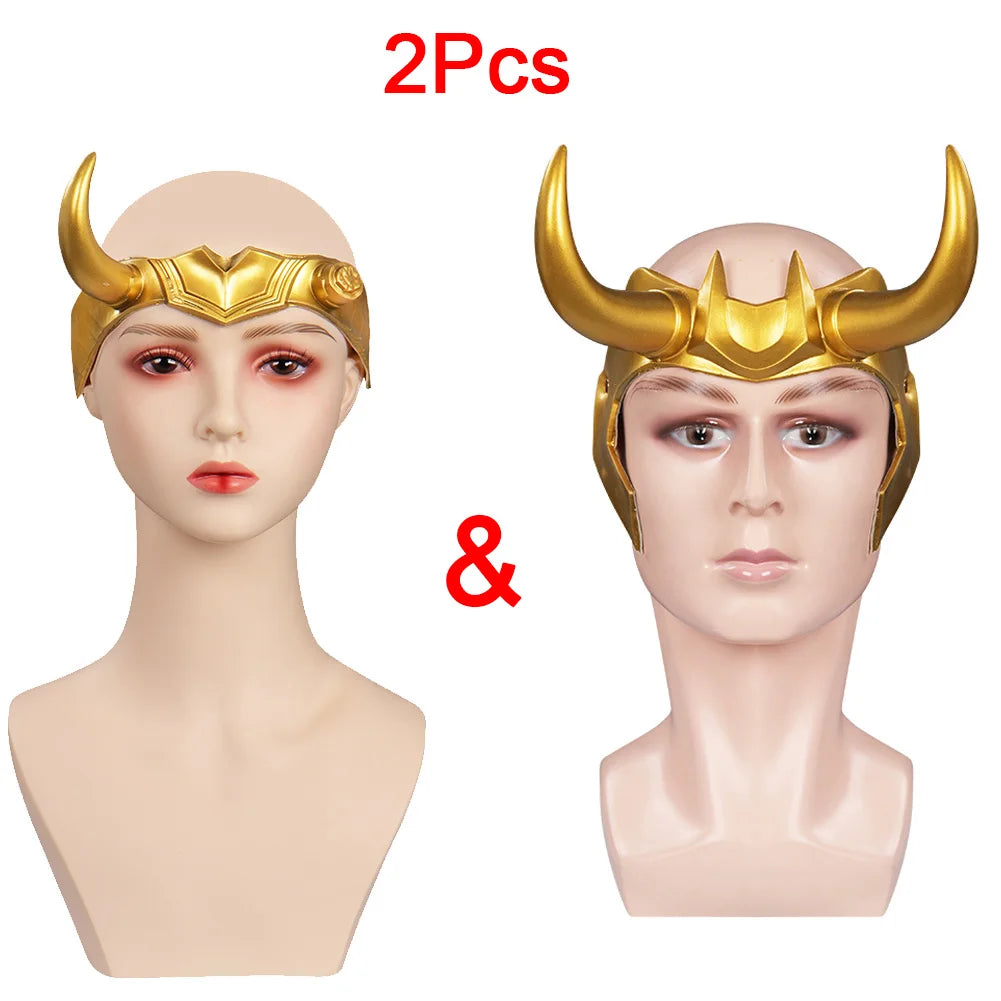 Fancy Loki Horns Mask For Men Movie Super Villain Cosplay Costume Accessories Golden Latex Helmet Man Woman Fantasy Props Gifts