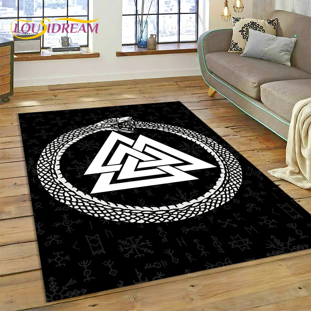 Nordic Viking Mythology Odin Valhalla Carpet Rug for Home Living Room Bedroom Sofa Doormat Decor,kid Area Rug Non-slip Floor Mat