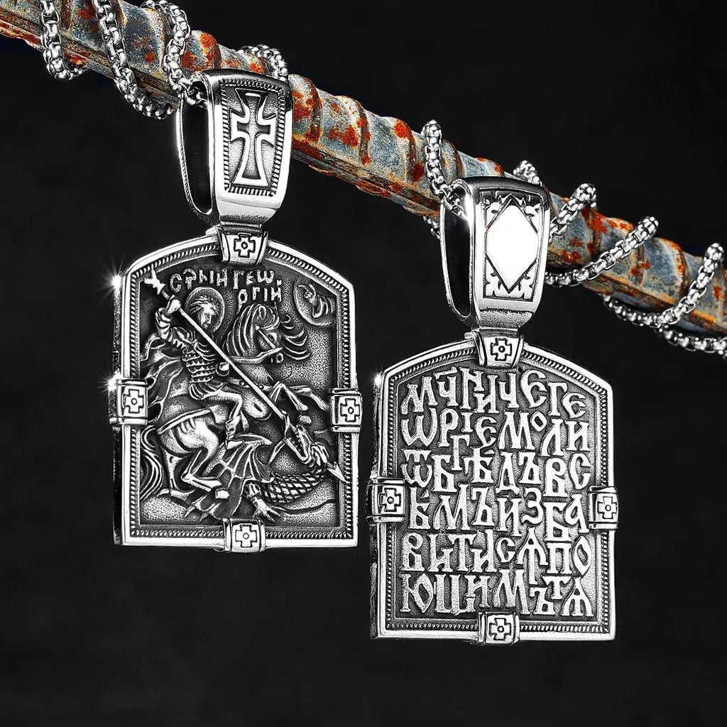 Fairy Tale St George Slaying Dragon Stainless Steel Men Women Necklaces Pendants Chain Punk Jewelry Creativity Gift Wholesale