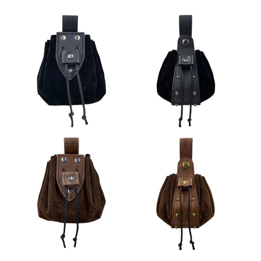 Medieval PU Leather Belt Vintage Waist Bag Portable Drawstring Bag Coin Purse Cosplay & Halloween Party Accessory