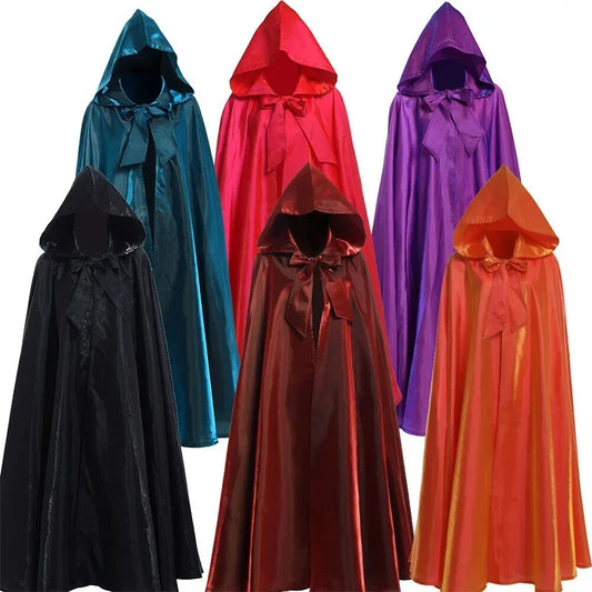 Witchcraft Vampire Robe Hooded Cloak Cosplay Satin Medieval Cloak With Hood Monk Costumes Medieval Cover Halloween Costume
