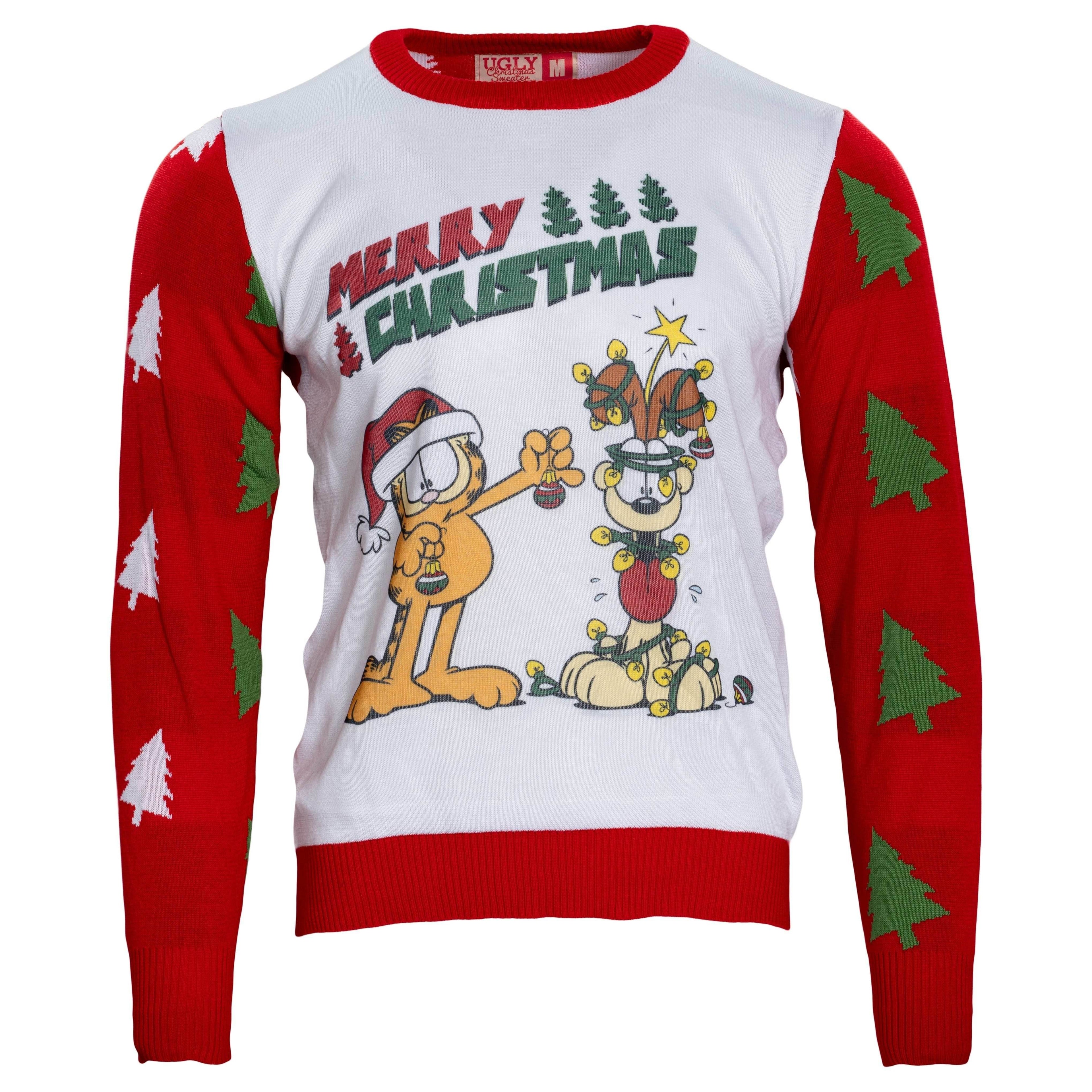 Merry Christmas Garfield Odie Xmas Tree Sweater - XS