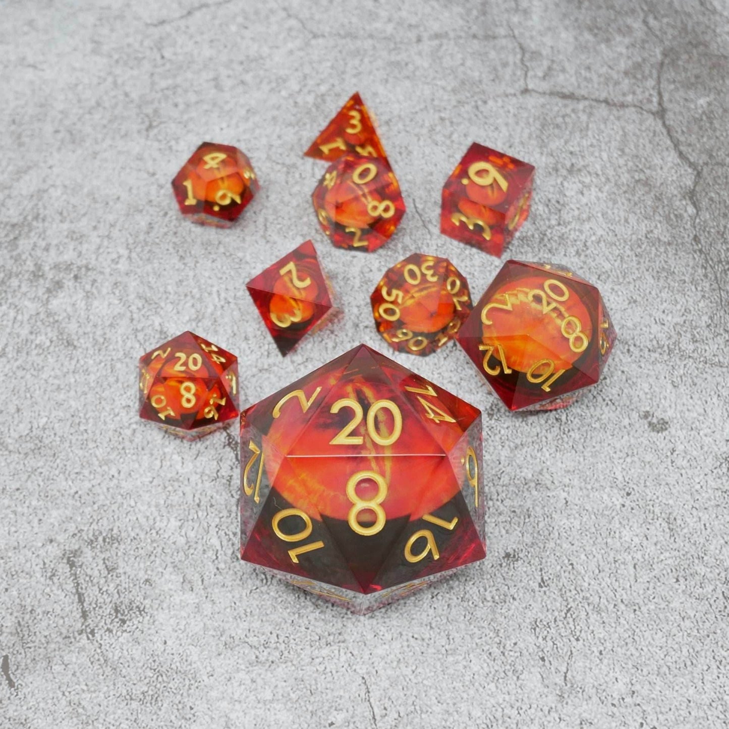Sauron's Eye | 7 Piece Moving Eye DnD Dice Set | Acrylic RPG Gaming Dice - 