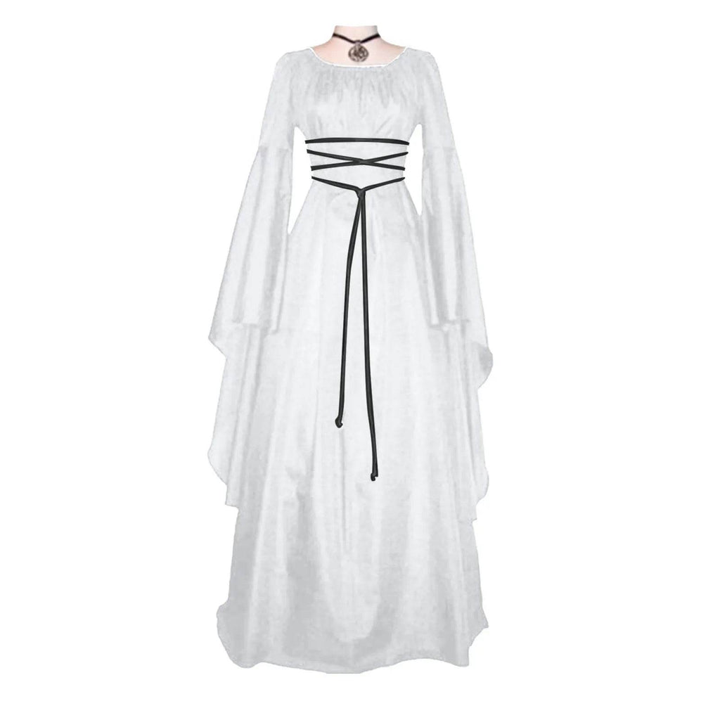 Medieval Gothic Style Retro Cosplay Clothing Long Sleeved Dress Women's Party Dress Mardi Gras Stage Performance Costumes - White / S / United States