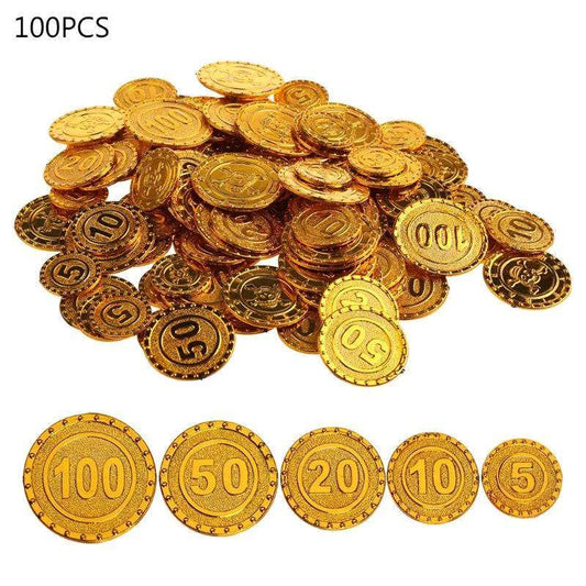 100Pcs Pirates Gold Coins Bargaining Chip Plastic Game Coin for Kid Party Supplies Treasure Coins Christmas Decoration Child Toy