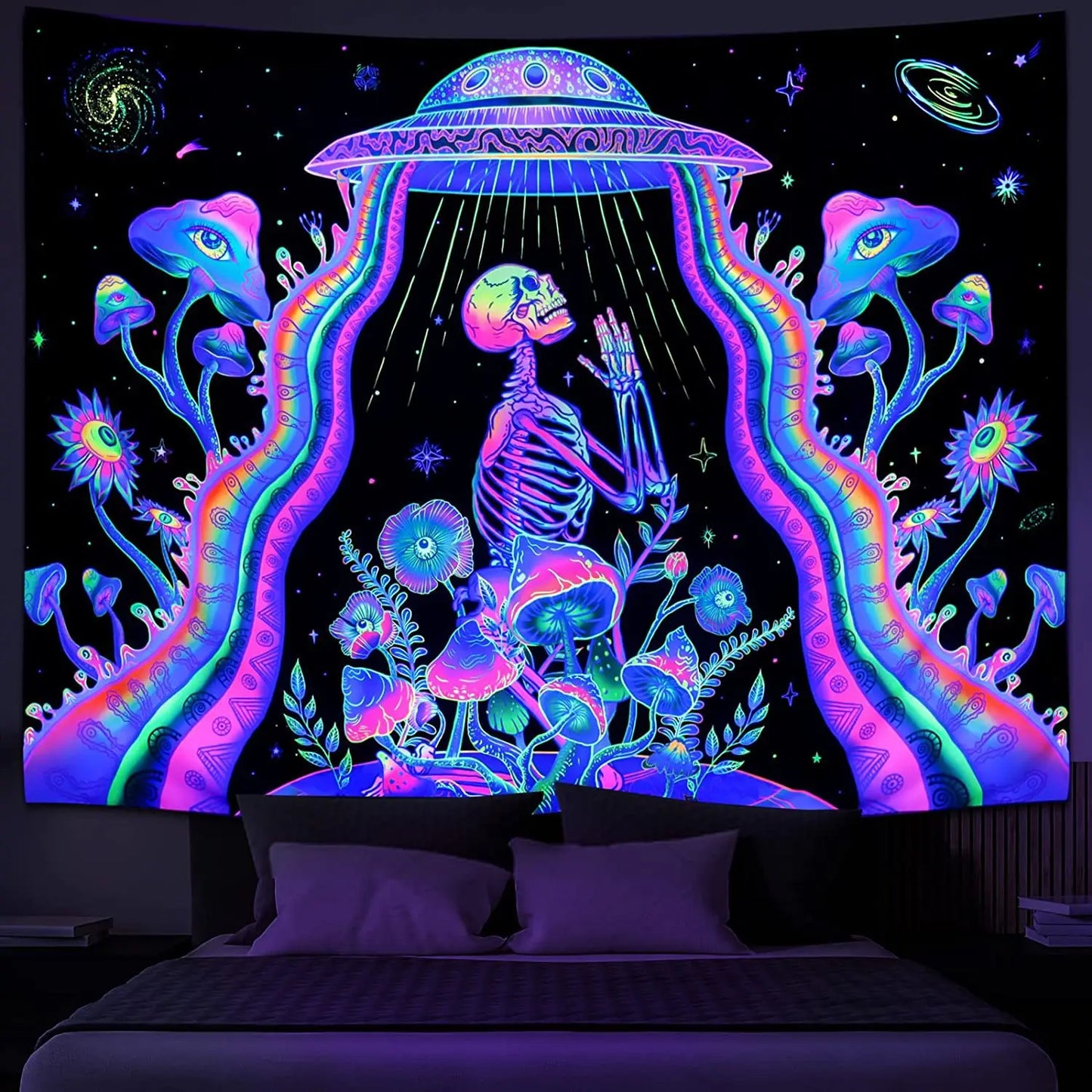 Tapiz fluorescente UV de astronauta, tapiz Hippie colgante de pared estético, decoración de habitación independiente para dormitorio