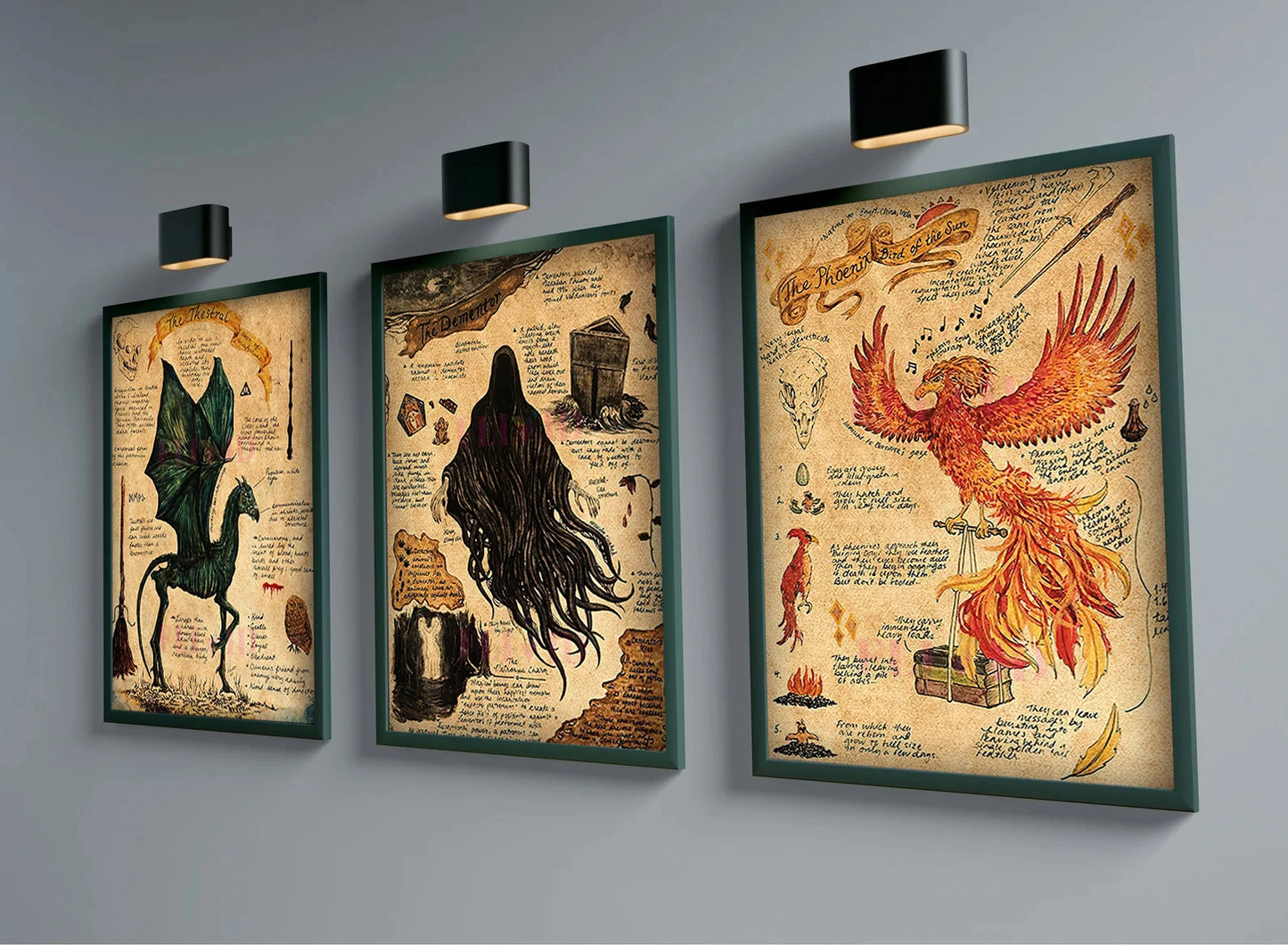 Affiche Vintage Animal licorne, esthétique, détraqueur Dragon, décoration murale artistique, monstre magique, Halloween, sorcière, décor de salle de cuisine