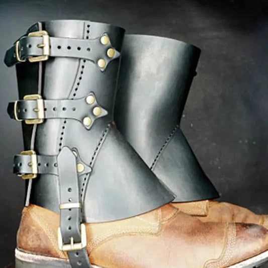 Polainas de guerrero de caballero Medieval, armadura de cuero, cubierta para zapatos, protectores de piernas impermeables, accesorio de disfraz renacentista, Larp, 1 par
