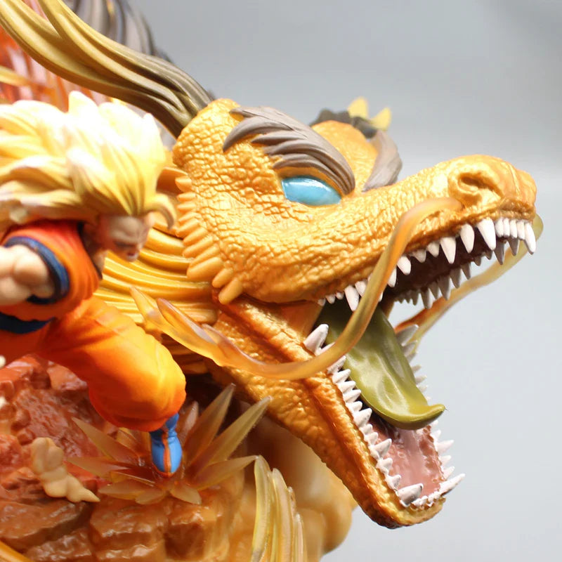 Super Saiyan 3 Goku and Golden Shenron Action Figure, Dragon Ball Z Anime Figurines Pvc 21.5 CM