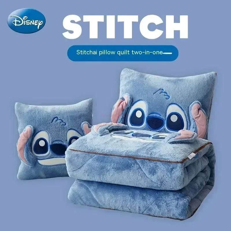 Disney Stitch Throw Pillow Blankets Two In One Kawaii Flannel Thickened Nap Blanket Living Room Kids Bedroom Decoration Gift - A / 40X40cm Open 105X145