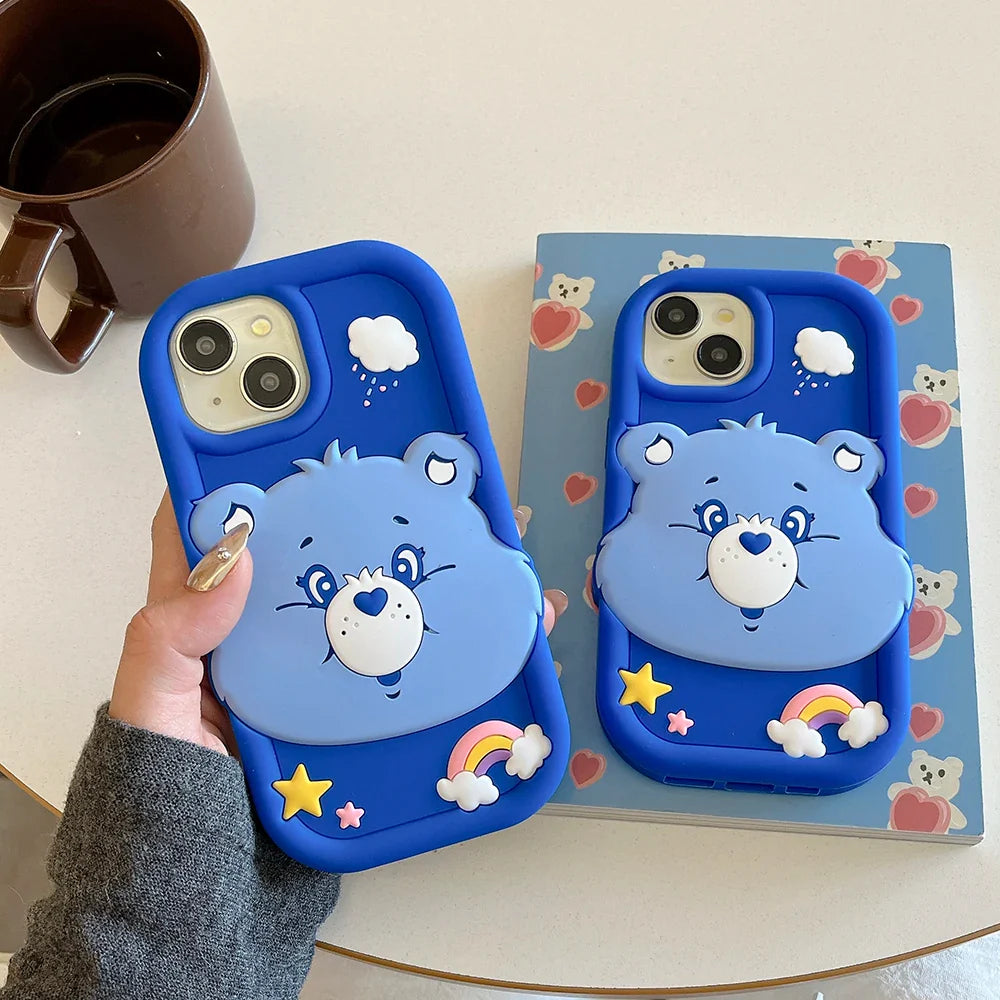 Cute 3D Cartoon Blue Rainbow Bear Soft Silicone Phone Case