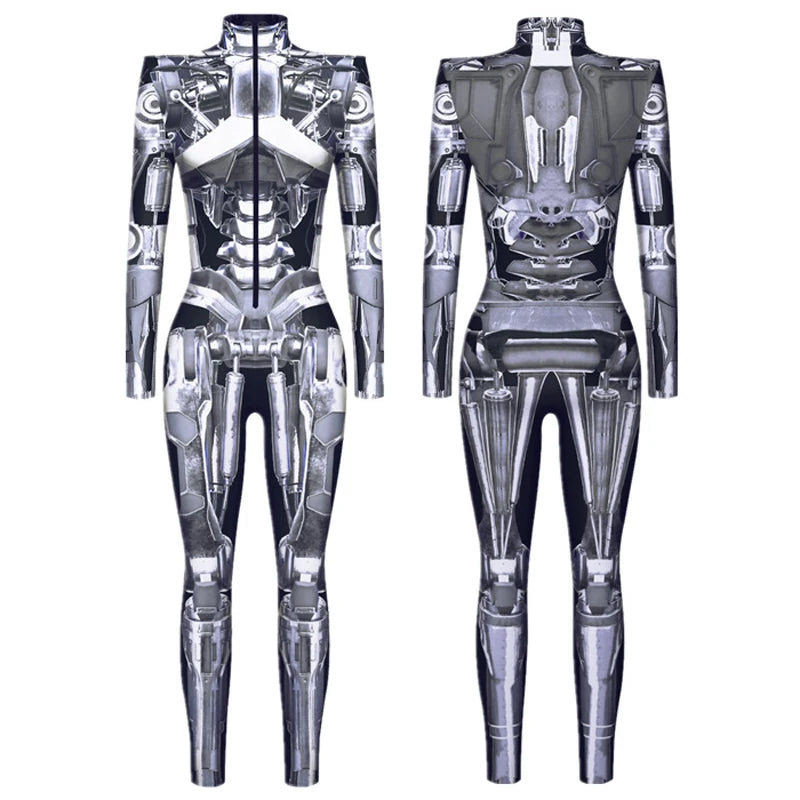 Mechanical Robot Punk Jumpsuit Catsuit Sexy Women Cosplay Costumes Zentai Halloween Xmas Party Bodysuit