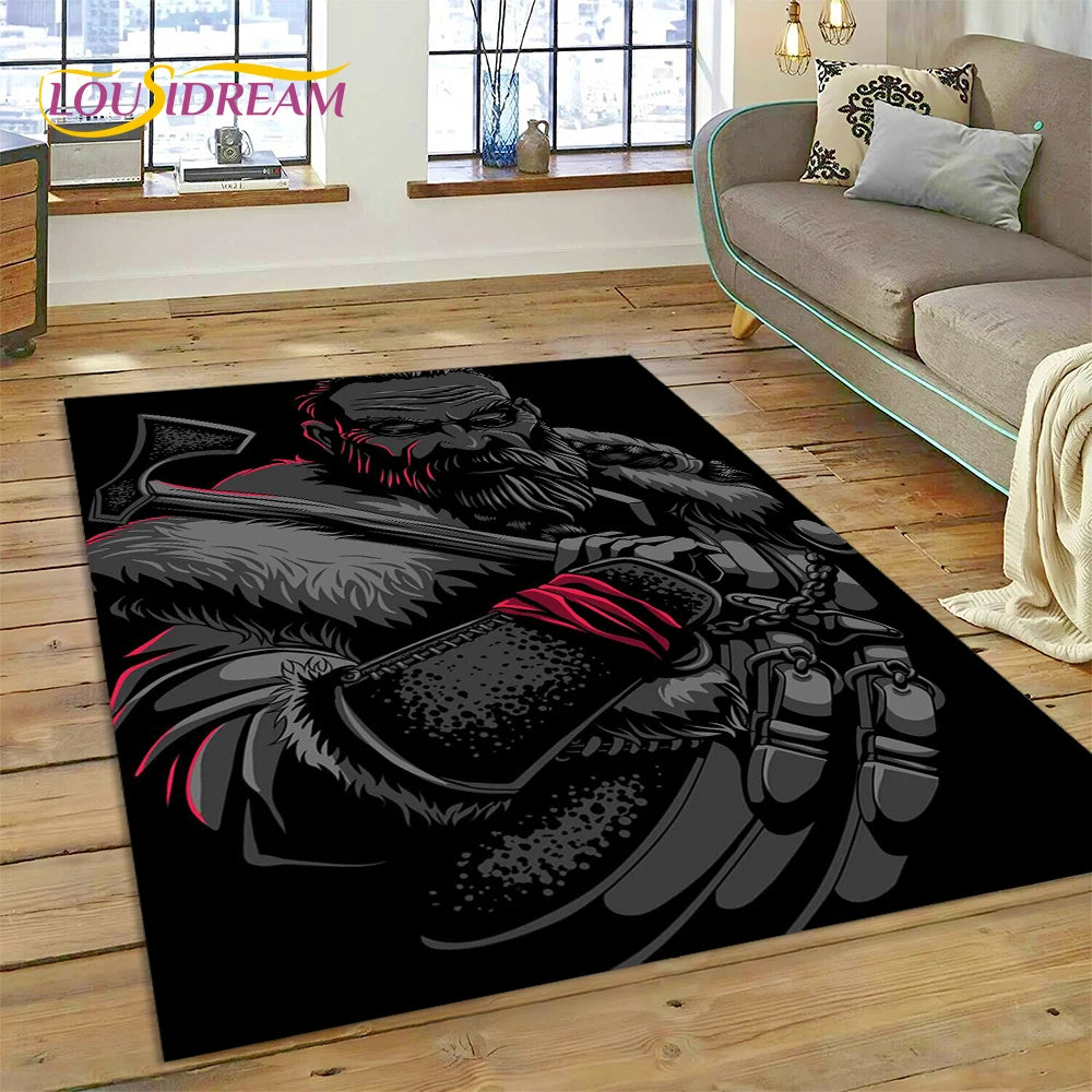 Nordic Viking Mythology Odin Valhalla Carpet Rug for Home Living Room Bedroom Sofa Doormat Decor,kid Area Rug Non-slip Floor Mat