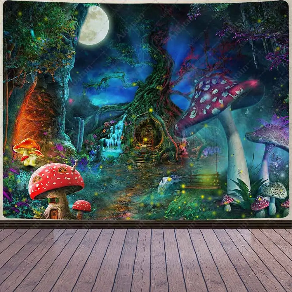 Fairytale Archway Tapestry Enchanted Forest Tapestry Wall Hanging Hazy Dark Mood Landscape Wall Tapestry Wall Art Room Decor