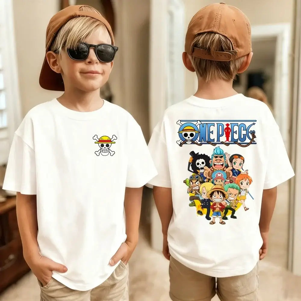 One Piece Luffy Kids T-Shirt Pure Cotton Boys Top Summer Tee
