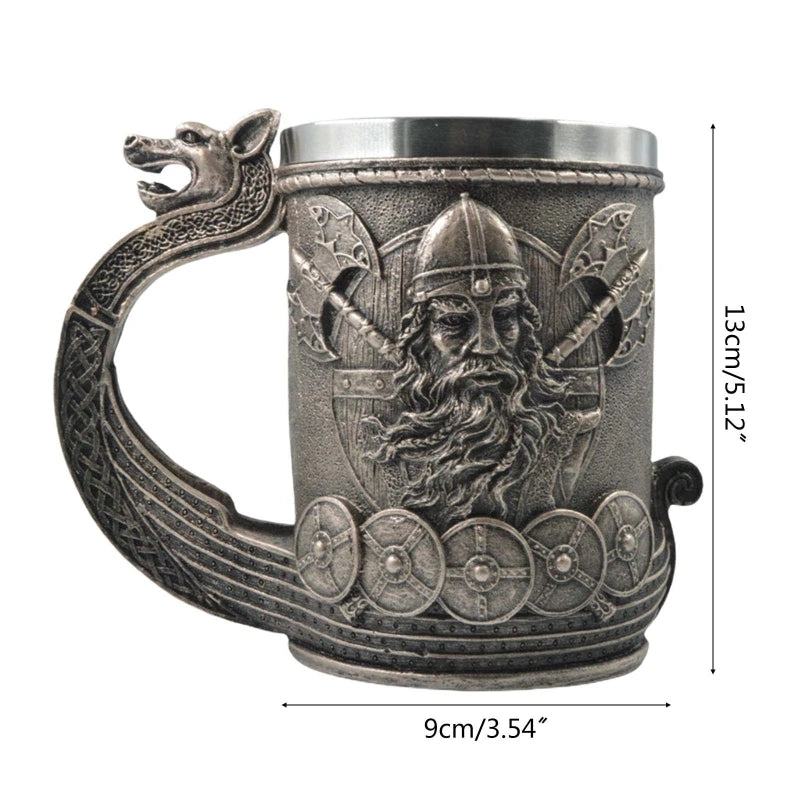 Viking Pirate Rune bière tasse 304 acier inoxydable Tankard résine Imitation