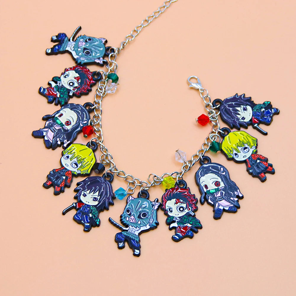 Bracelet en métal pour hommes et femmes, Anime Demon Slayer Kimetsu no Yaiba, Tanjirou Nezuko, figurine Cosplay, bijoux de dessin animé, cadeau