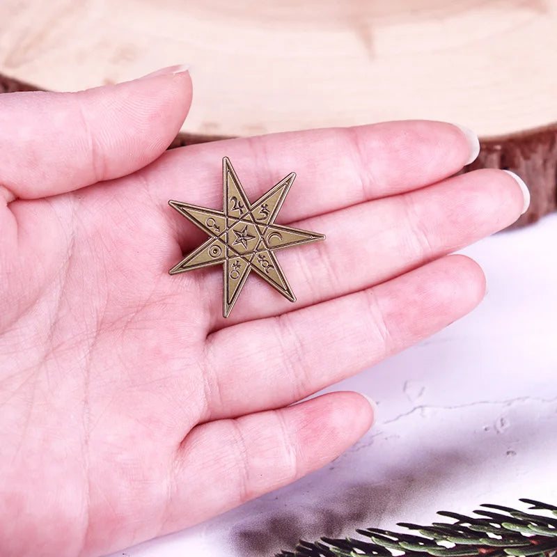 Badge étoile à sept branches, épingle en émail heptagramme, broche en métal Vintage, bijoux cadeau