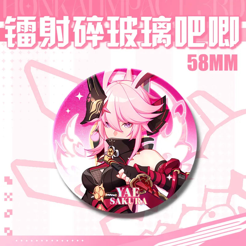 Kawaii Honkai Impact 3 Valkyrie Girls 58mm Laser Pin Badge Cosplay Accessories for Clothes Backpack Decor Brooch Gifts Keychain