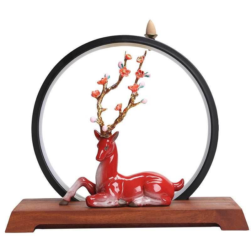 Blossom Deer Round Backflow Incense Burner LED Lamp - Blue