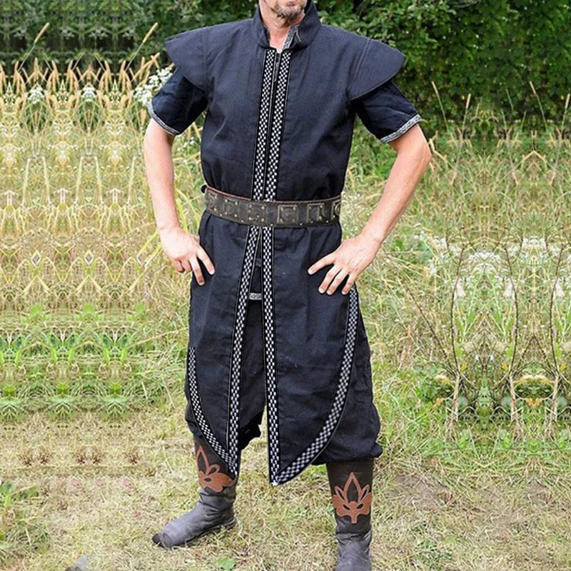 Men's Medieval Sleeveless Tunic Robe Printed Larp Viking Costume Tarbard Warrior Cosplay Shirt Celtic Long Saxon Blouse