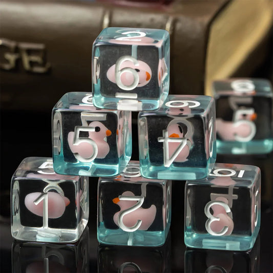 7 pièces D6 dés 6 faces 16mm dés cubiques Standard jeu dés remplis de dés polyédriques de canard rose pour les jeux de Table et l'enseignement des mathématiques