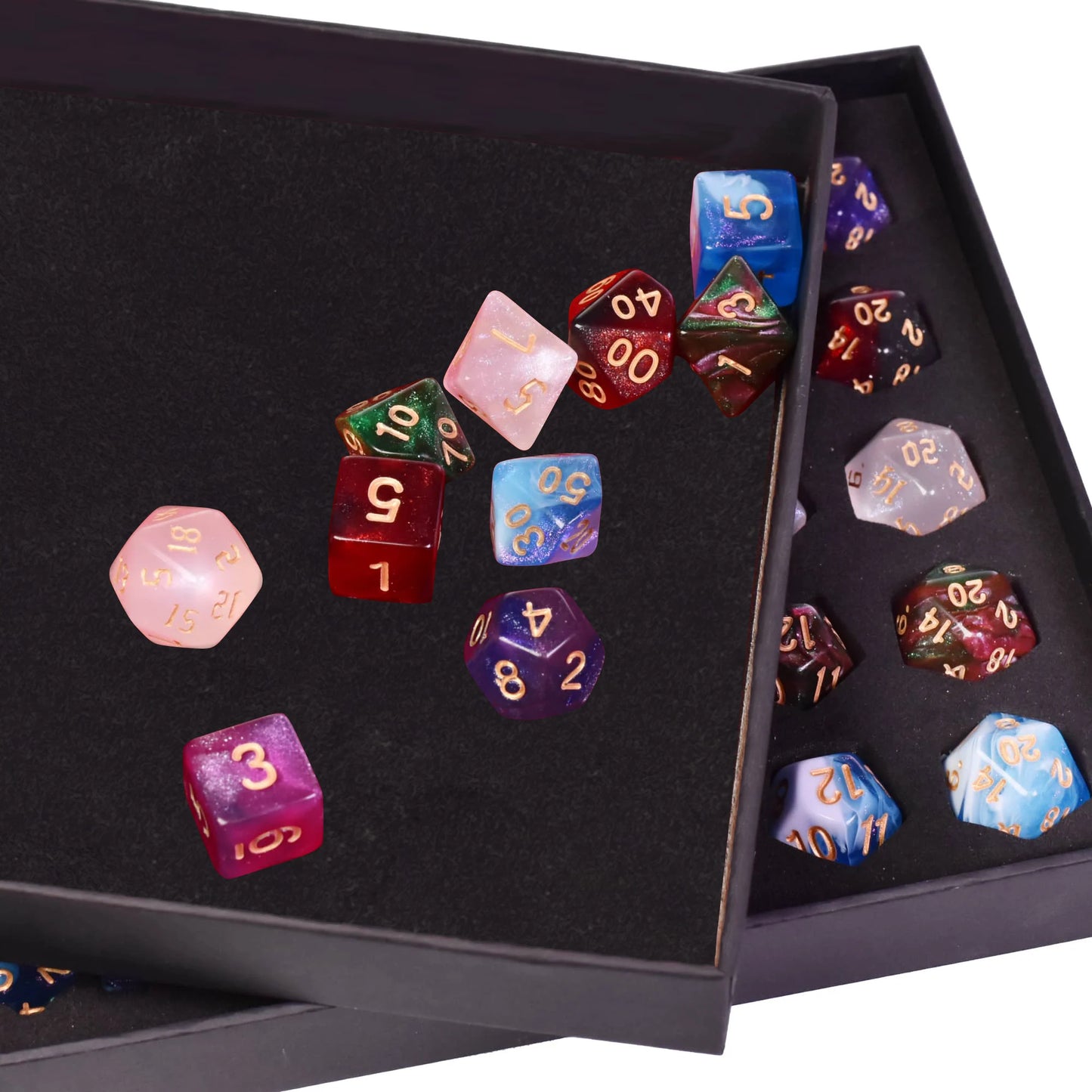 Poludie 5Sets/35Pcs Dice Set with 2 in1 Special Gift Box Dice Tray D4~D20 Polyhedral Dice for Role Playing Board Game D&D