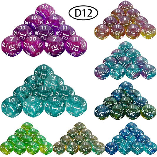 D12 Polyhedral Mixed Colours Dice 12 Sided Glitter Dice for DND Roleplay Game Math Teaching Playing Tabletop Games