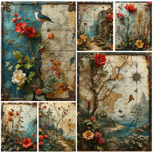2024 New Arrivals Flowers And Maps DIY Diamond Painting Ancient Architecture 5D Diamond Mosaic Art Embroidery Home Decor Handmad