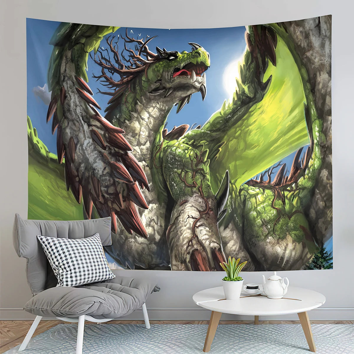 Tapisserie de Dragon médiévale, tapisserie de coucher de soleil en forêt, tapisserie d'animaux du monde fantastique, pour chambre à coucher, salon, décoration de maison