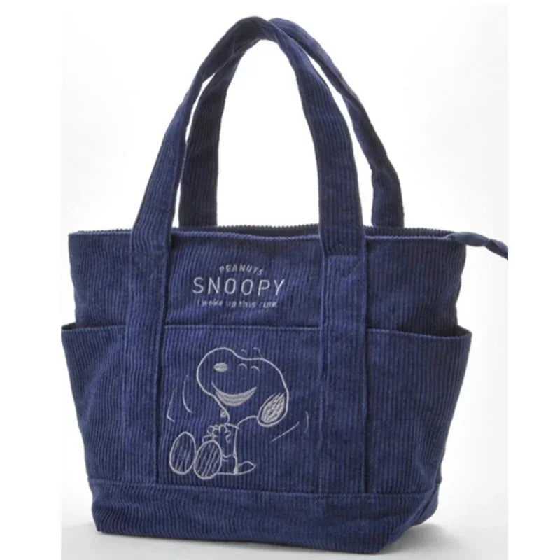 Snoopy Corduroy Tote Bag – Large Capacity Zipper Shoulder Bag