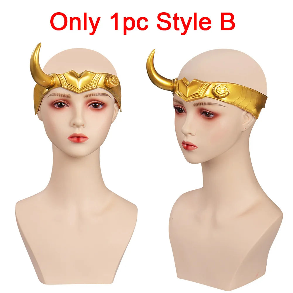 Fancy Loki Horns Mask For Men Movie Super Villain Cosplay Costume Accessories Golden Latex Helmet Man Woman Fantasy Props Gifts