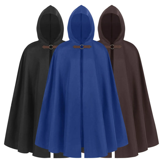 Capa gruesa de gamuza de venado para mujer, capa con un solo botón, abrigos largos medievales de capa larga con capucha de diseñador Vintage para Halloween, color liso