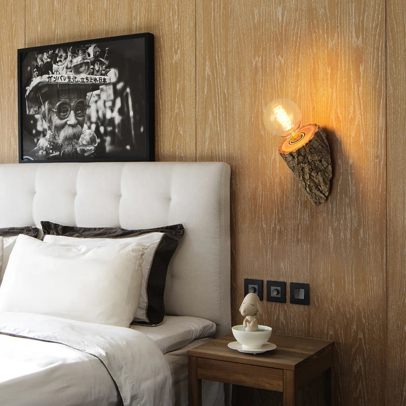 Nordic Solid Wood Wall Lamp Modern Creative Bedroom Bedside Lamp Hotel Corridor Restaurant LED Wall Lights Home Decorative Light
