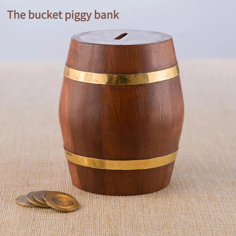 Vertical Wooden Barrel Piggy Bank Oak Change Storage Box Gift Items New Year's Money Storage Box Saving Cash Box Money Saving
