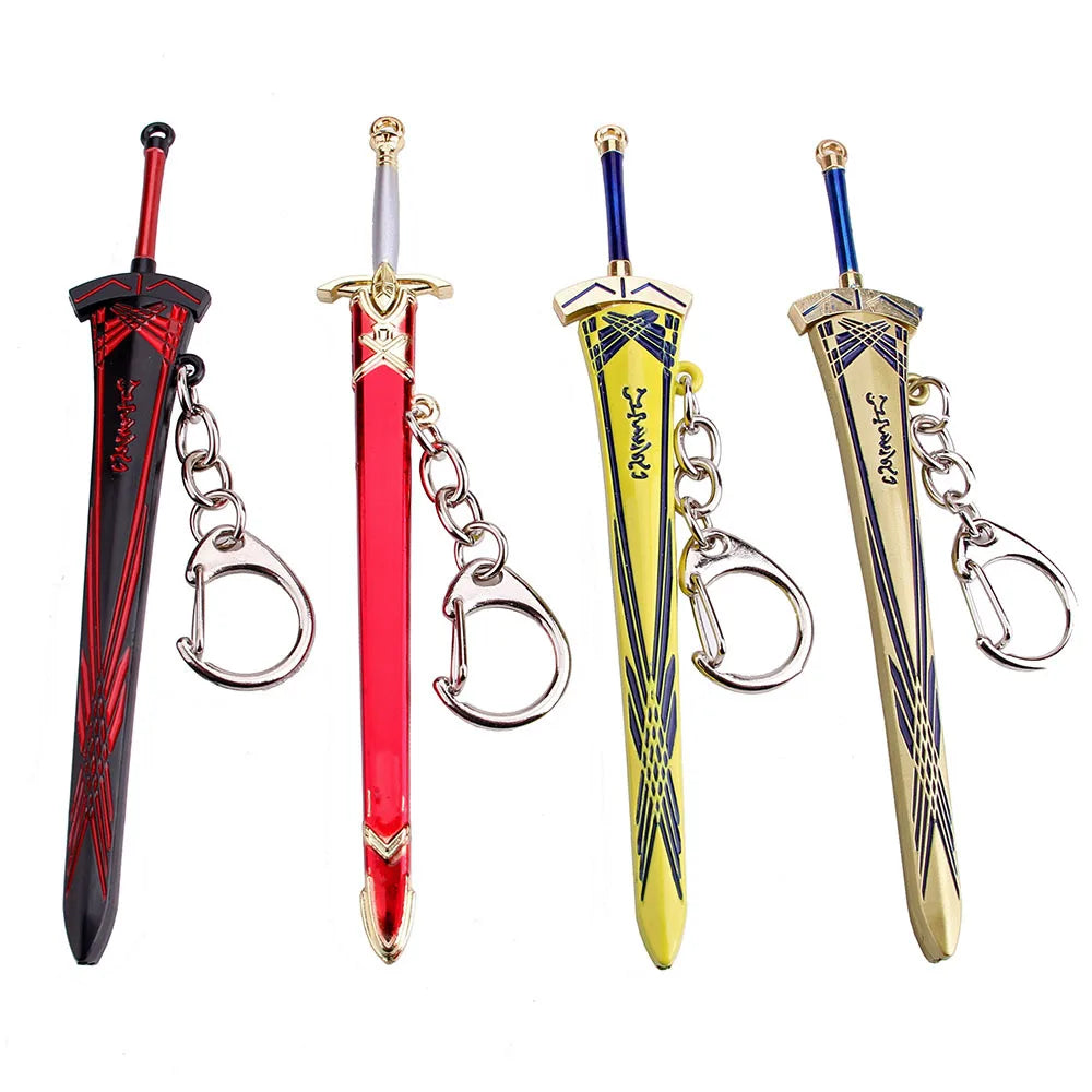 12cm Fate Stay Night Excalibur Model Pendant Keychain for Men Boys Caliburn Metal Enamel Key Ring Anime Fans Collectible Jewelry