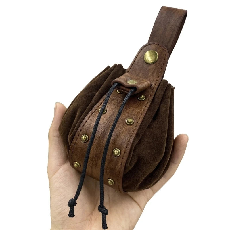 Cinturón Medieval de cuero PU, riñonera Vintage, bolso con cordón portátil, monedero, accesorio para fiesta de Halloween y Cosplay