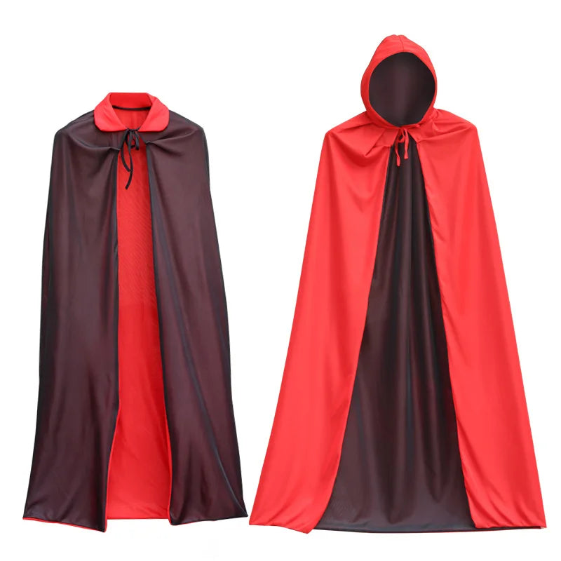 Adultos niños Halloween Cosplay capa de vampiro capa Rojo Negro ropa de doble cara capa con capucha hombres mujeres ropa fiesta Cosplay disfraz