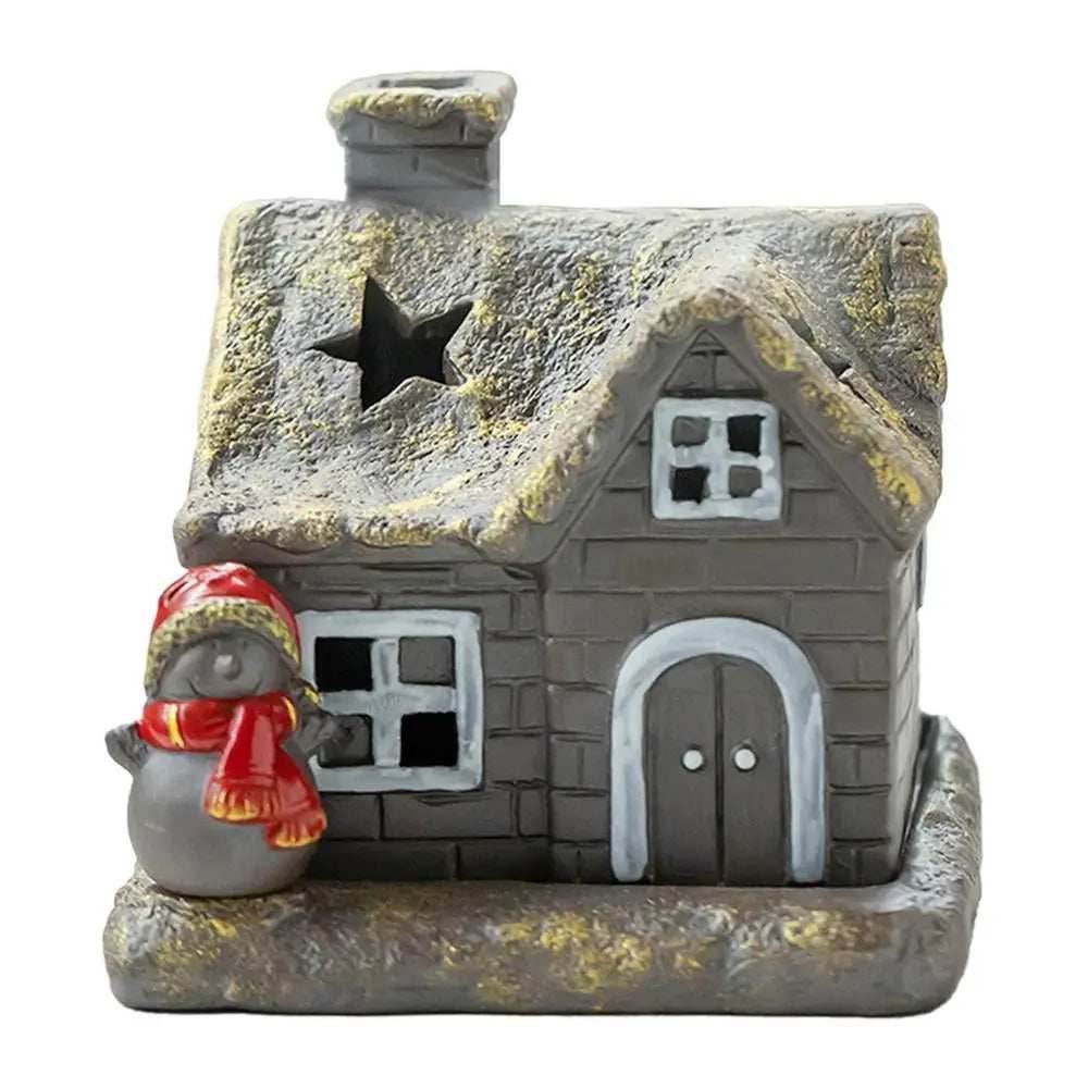 Christmas House Incense Burner - Ceramic Aroma Cone Burner with Chimney Design and Ash Catcher for Table Décor - gold / CHINA