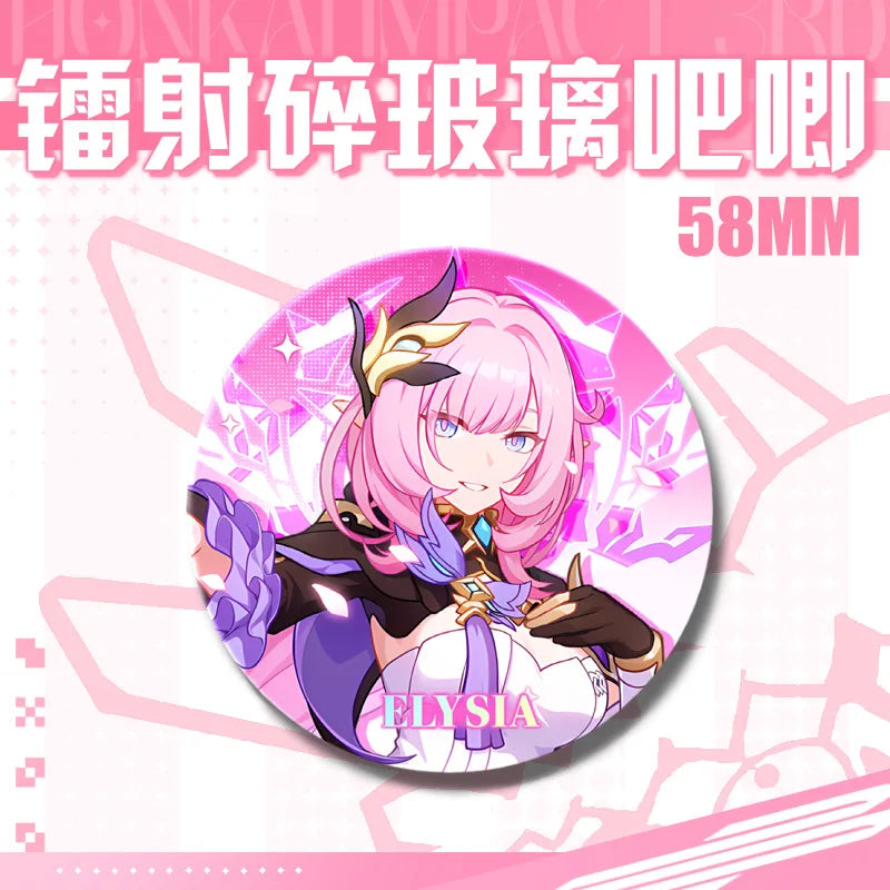 Kawaii Honkai Impact 3 Valkyrie Girls 58mm Laser Pin Badge Cosplay Accessories for Clothes Backpack Decor Brooch Gifts Keychain