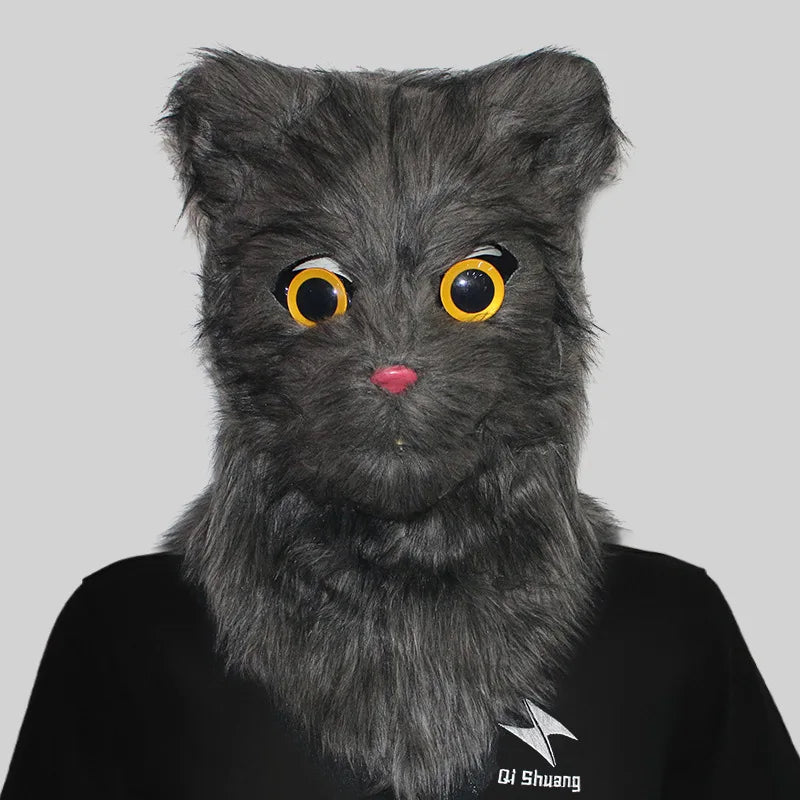 Movable Mouth Cat Mask – Realistic Full Head Cat Cosplay Mask