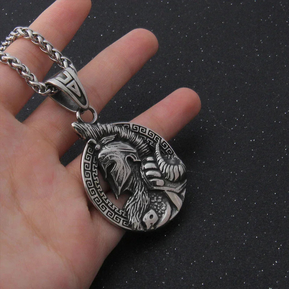 stainless steel King of War Spartan Warrior Portrait Pendant Men\'s Necklace Trend Rock Hip Hop Party Jewelry Christmas Gift