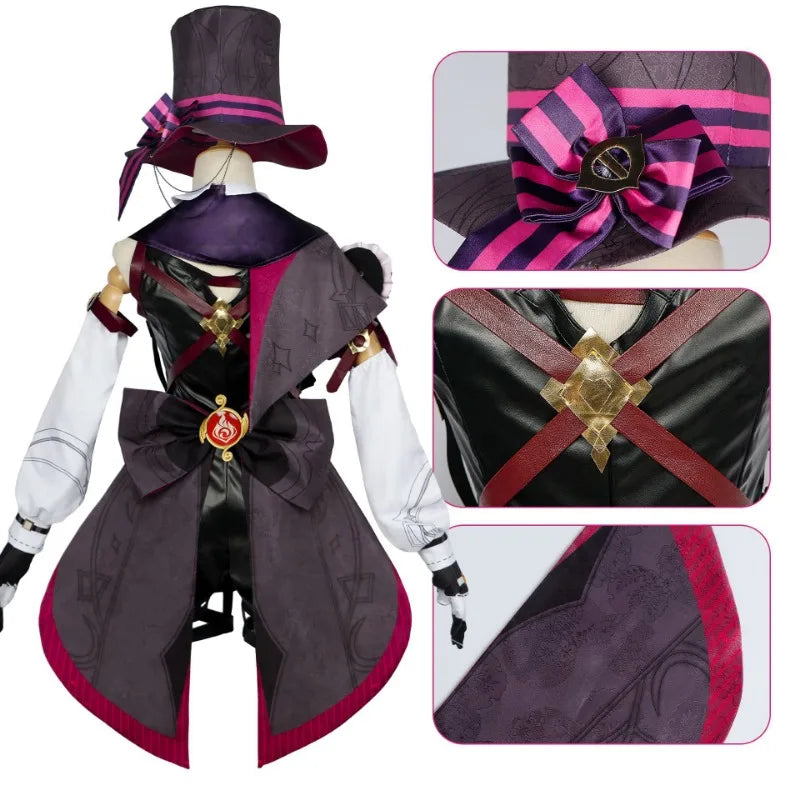 Lyney Cosplay Genshin Impact Costume perruque Fontaine Lyney cuir magicien uniforme cheveux courts gant jumeaux Halloween carnaval jeu