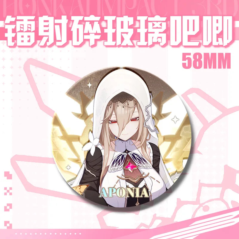 Kawaii Honkai Impact 3 Valkyrie Girls 58mm Laser Pin Badge Cosplay Accessories for Clothes Backpack Decor Brooch Gifts Keychain