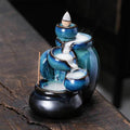 Blue Jars Cascading Waterfall Backflow Incense Burner Holder - 