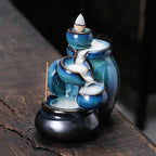 Blue Jars Cascading Waterfall Backflow Incense Burner Holder - 