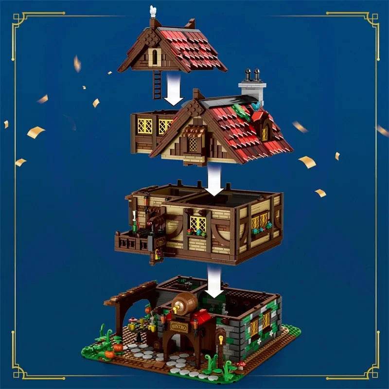 3114PCS Medieval Tavern Building Blocks European Street View Architecture MOC Model Brick Desktop Display Ornaments Toy For Kids - Medieval Tavern / With Box