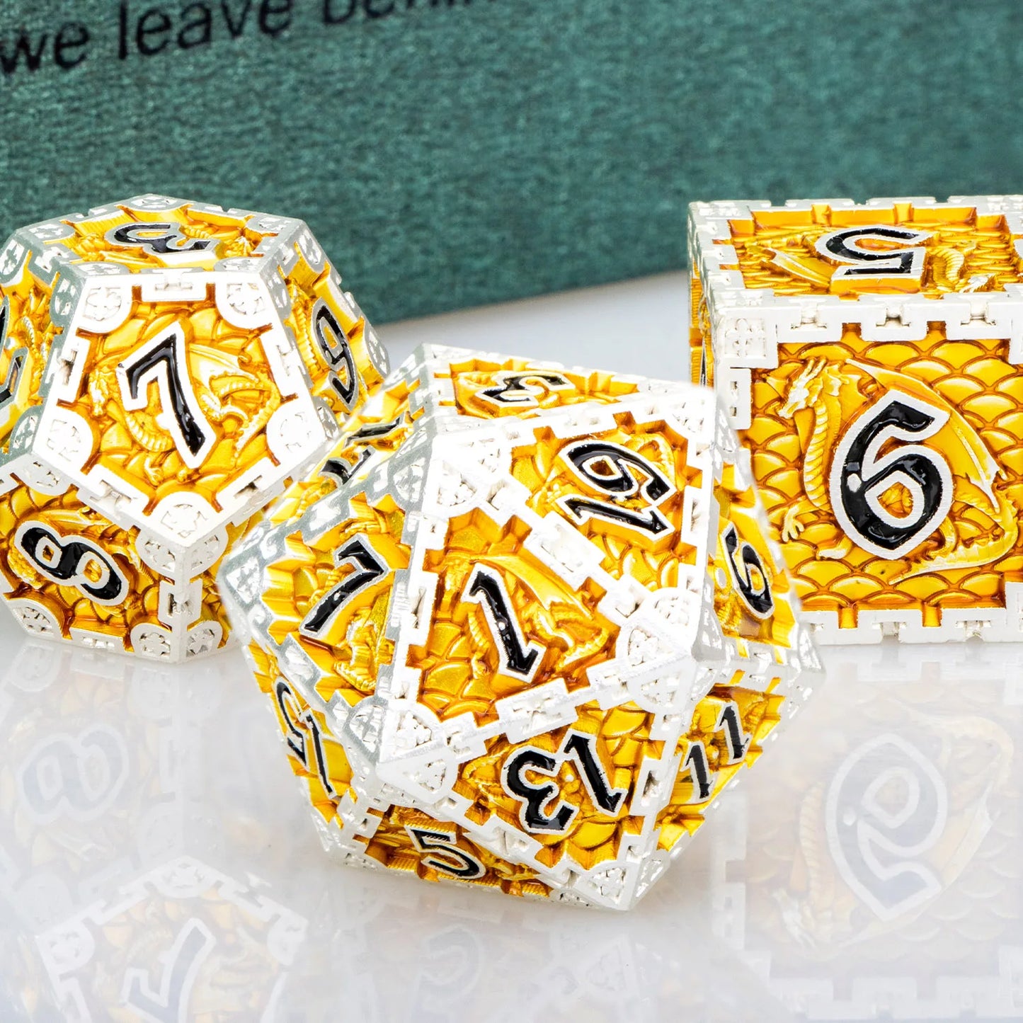 DND 20 Sided Metal RPG Polyhedral Gold Dragon D+D D20 Dice Set For Dungeon and Dragon Pathfinder Tabletop Role Playing Game
