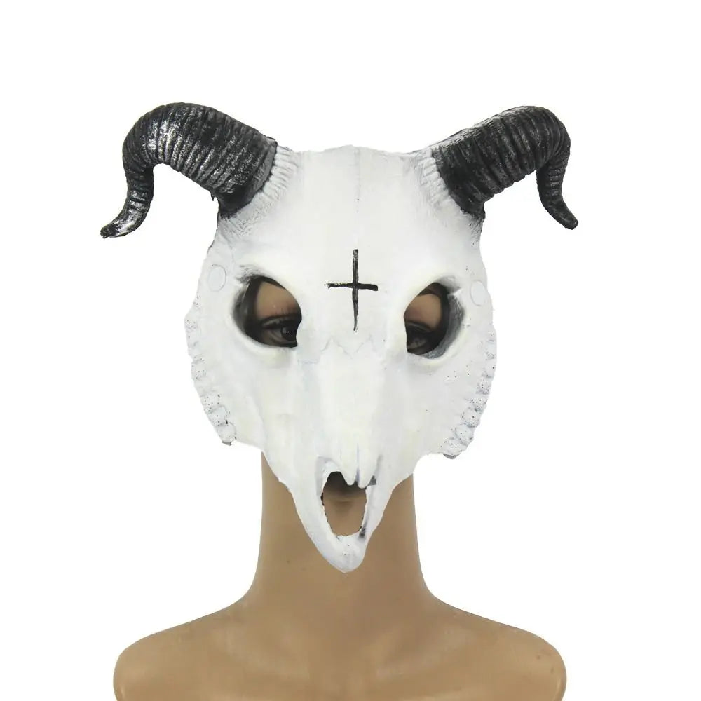 Halloween Goat Horn Mask Creative Full Face Antelope Bloody Skull Mask Eye Mask PU Carnival